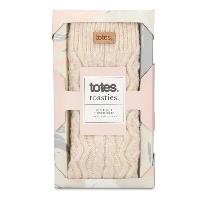 totes toasties® Ladies Cable Knit Slouch Slipper Sock Oat Extra Image 4